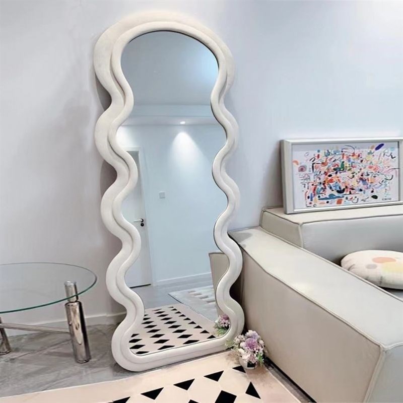 全身落地镜卧室穿衣镜北欧靠墙落地式试衣镜网红少女波浪形全身镜