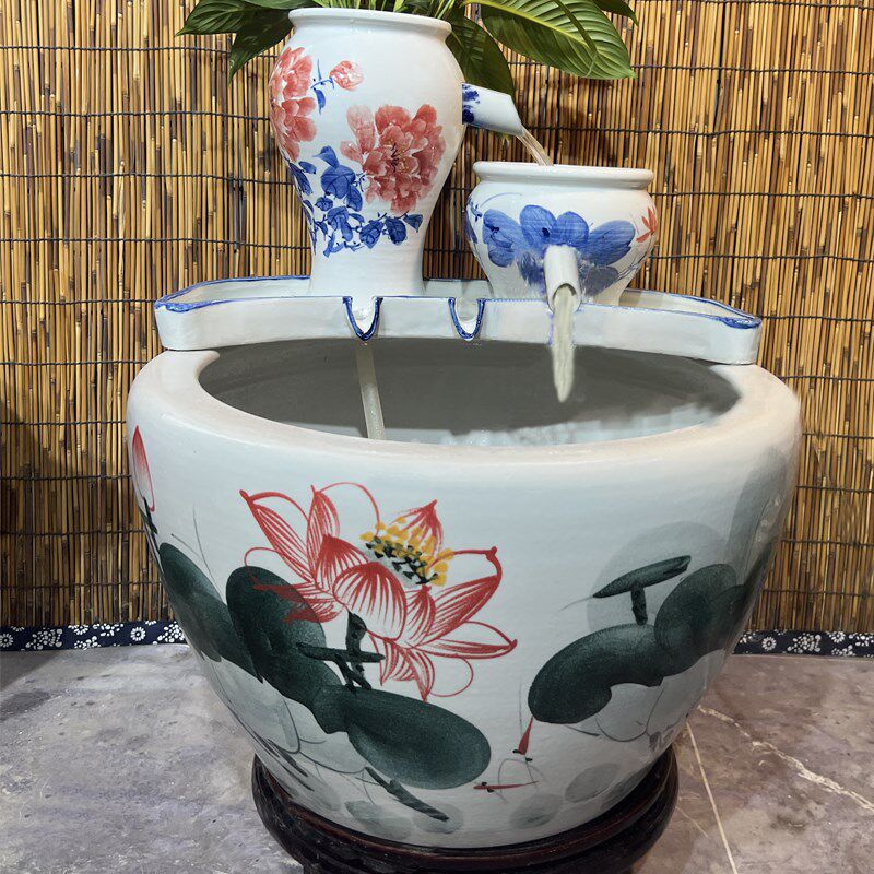 养鱼过滤器循环水古法生态鱼缸瀑布流水摆件陶瓷陶罐阳台造景全套