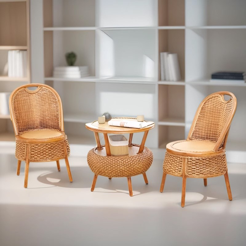 天然藤编单人靠背椅家用客厅矮凳饭店餐椅休闲榻榻米阳台懒人椅子