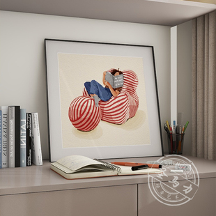 爱读书的大人孩子儿童房装饰画卧室床头客厅沙发壁画书房看书挂画