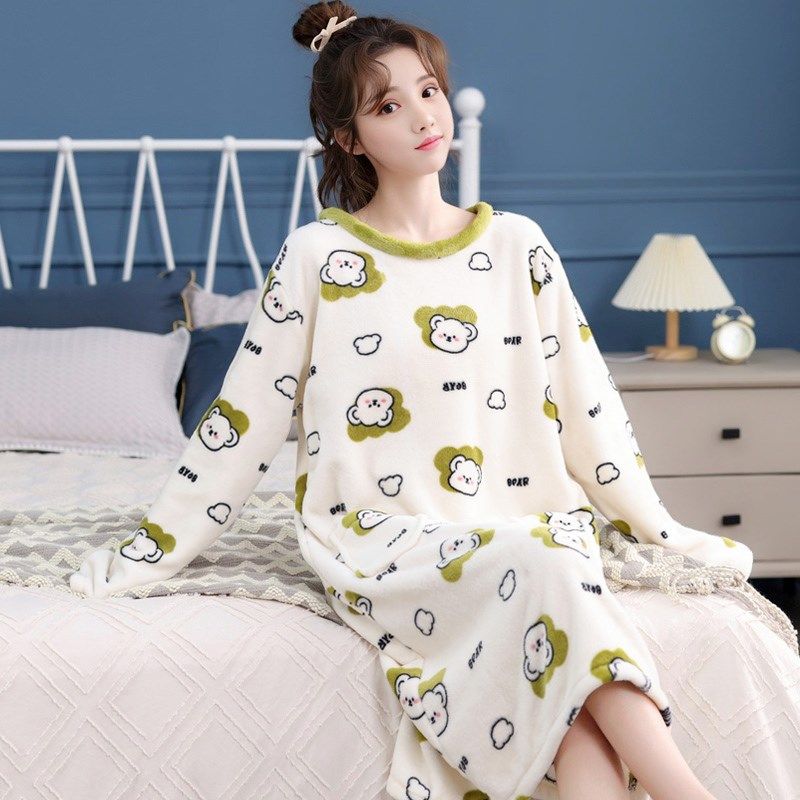 加厚秋冬甜美卡通法兰绒睡裙女睡衣家居服长款珊瑚绒浴裙可爱柔软,女士内衣/男士内衣/家居服,睡裙,淘宝优惠券,粉丝福利购,淘宝优惠卷