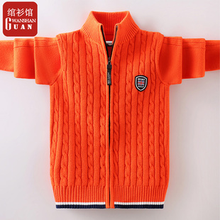 男童毛衣秋装针织开衫外套2023新款针织衫拉炼男儿童红色加绒男孩