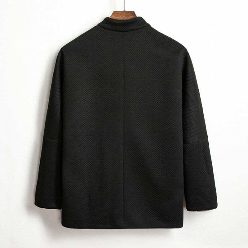 由天丨新中式男装提花长袖中国风唐装男改良汉服立领斜襟复古上衣