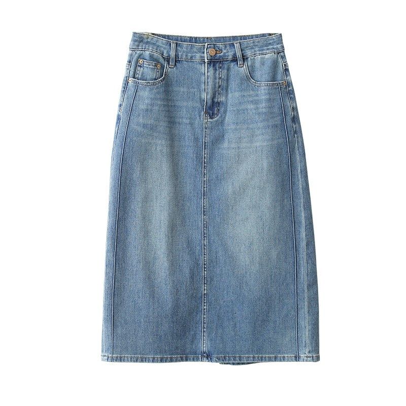 小耳出品【四面弹面料/立裁骨感】棉混纺后开叉显瘦牛仔半身裙女