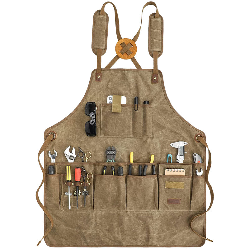 木工匠人耐磨双肩带帆布电工围裙定制印字厨房男士餐饮工作服防水