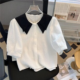 雪纺上衣夏季 加码 女士蓬松袖 衬衫 4XL 设计利基宽松短袖