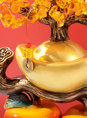 创意平安发财水晶树乔迁之喜新房装饰摆件高档开业办公室招财元宝