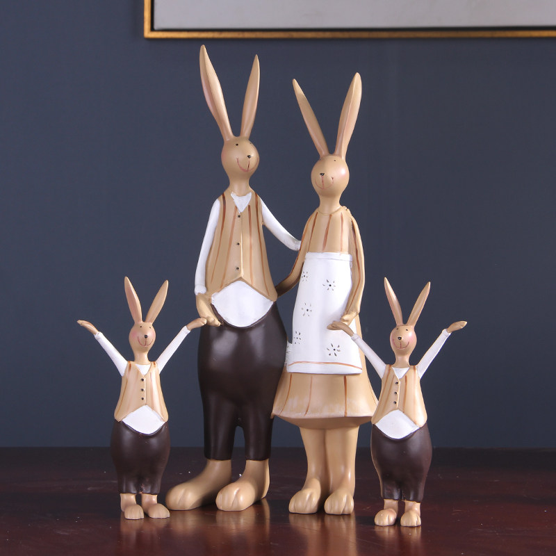创意美式田园软装饰品森系兔子一家摆件玄关斗柜摆设治愈系工艺品,家居饰品,装饰摆件,淘宝优惠券,粉丝福利购,淘宝优惠卷