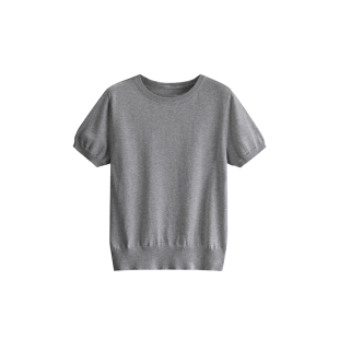 罩衫 纯棉线针织衫 小衫 圆领宽松全棉线衣麻棉宽松夏季 打底薄 女短袖