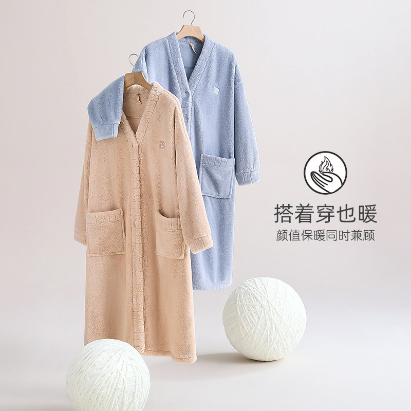 睡袍女士睡衣浴袍秋冬款冬季加长款法兰绒加厚加绒珊瑚绒冬天套装