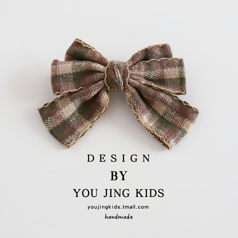 格子蝴蝶结儿童发夹毛呢秋冬女孩后脑勺发卡女童复古公主顶夹头饰,童装/婴儿装/亲子装,发饰,淘宝优惠券,粉丝福利购,淘宝优惠卷