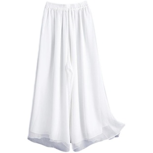 子夏季 白裤 薄款 雪纺裤 阔腿裤 休闲裙裤 女高腰飘逸垂感夏2021年新款