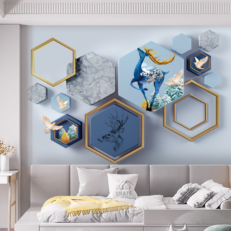 简约客厅鲸鱼沙发电视背景墙贴壁画自粘儿童房床头装饰贴画墙画