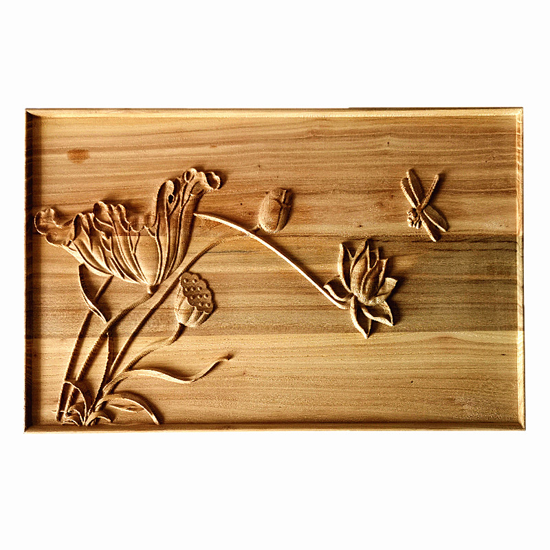 中式木板画 桌面装饰摆台壁挂版画 家具柜门箱子雕花板浮雕木贴花