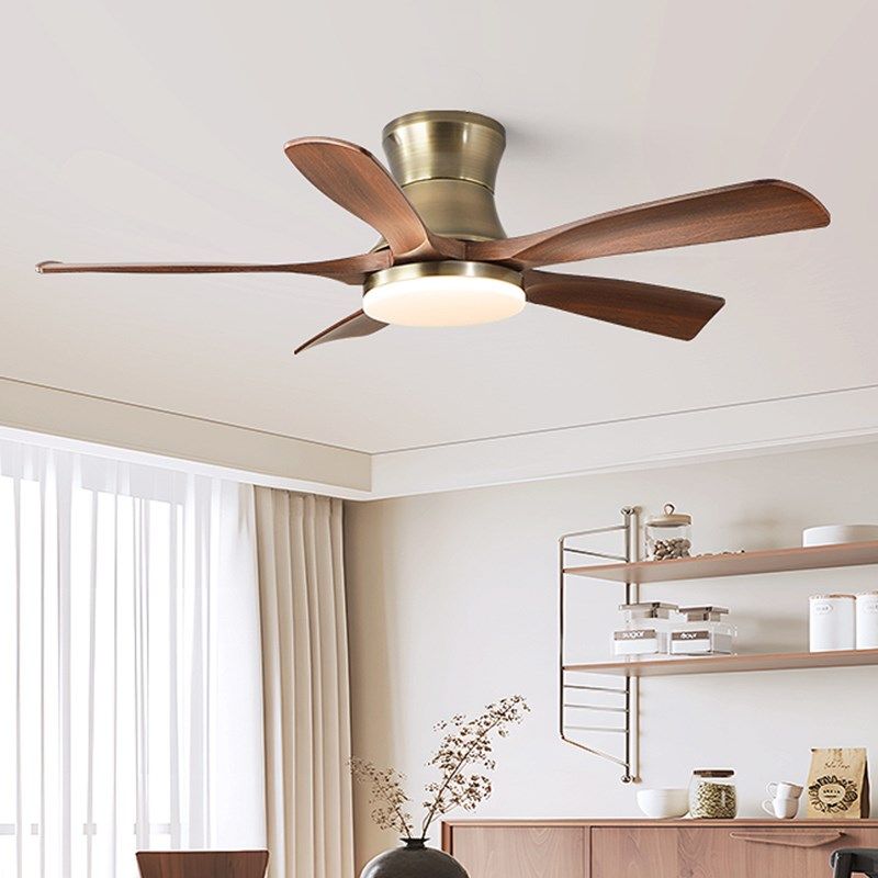 中古风餐厅风扇灯全光谱护眼家用饭桌灯侘寂风胡桃木纹客厅吊扇灯,家装灯饰光源,风扇灯,淘宝优惠券,粉丝福利购,淘宝优惠卷