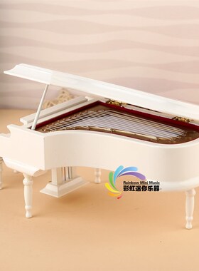 刻字黑白色木质八音盒钢琴模型音乐盒创意情人节生日礼物钢琴摆件
