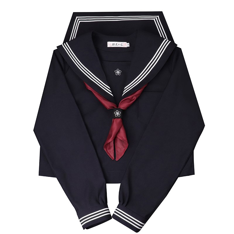 樱花家族jk制服【绀身白三本】中间水手服冬服关西襟替换胸挡长袖