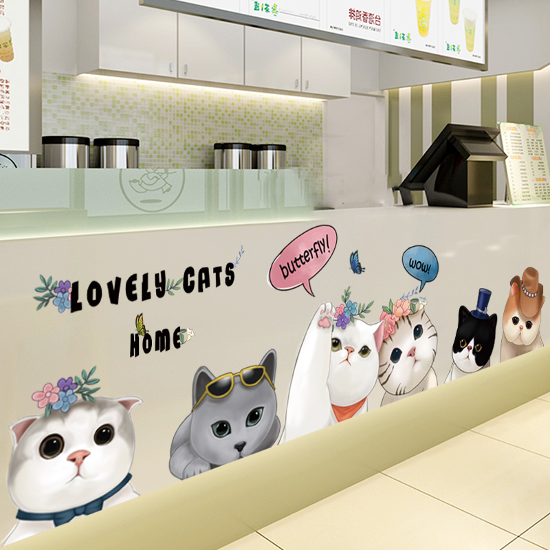 宠物店装饰卡通3d立体墙贴画奶茶店背景墙壁门贴纸大图案墙纸自粘图片