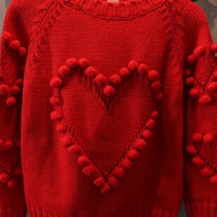 女童红色套头毛衣新款儿童纯棉针织衫外套公主打底衫童装毛衣