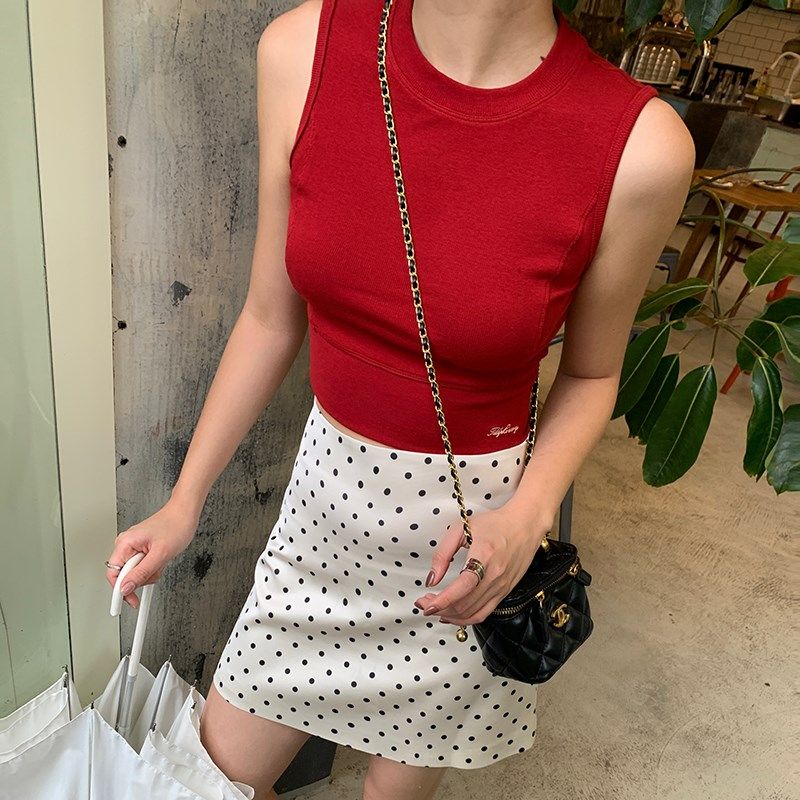 红色吊带背心女夏季外穿内搭打底后背镂空百搭修身短款上衣