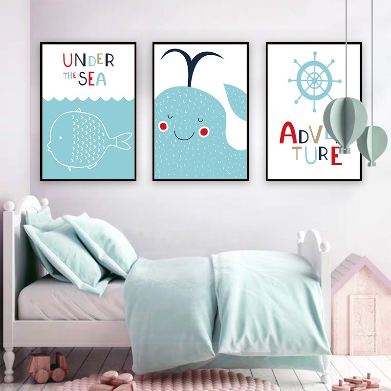 儿童房装饰画卧室床头挂画男女孩背景墙客厅墙面壁画三联画北欧风,家居饰品,现代装饰画,淘宝优惠券,粉丝福利购,淘宝优惠卷