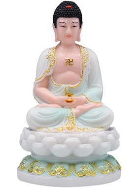 娑婆三圣神像观音菩萨释迦摩尼佛地藏王菩萨真身家用汉白玉道摆件