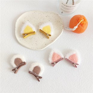 公主可爱顶夹儿童对夹女孩毛绒头饰幼儿宝宝立体小兔红色耳朵发卡