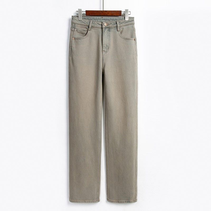 卡其色窄版直筒牛仔裤女2025年春季新款高腰宽松显瘦休闲阔腿长裤,女装/女士精品,牛仔裤,淘宝优惠券,粉丝福利购,淘宝优惠卷