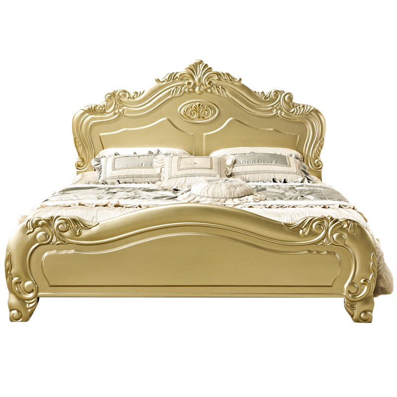 欧式实木双人床 美式豪华金色卧室实木雕花公主大床主卧1.8米婚床