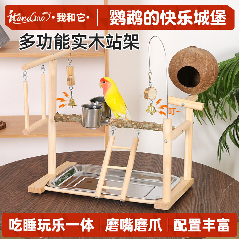 鹦鹉定点排便垃圾桶玄凤小太阳厕所拉屎训练神器实木桌面站架杆