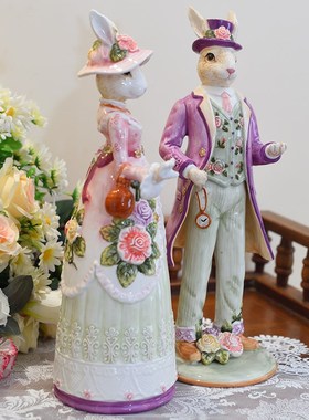 方亚陶瓷工艺品生肖新款兔子男女摆件结婚家居饰品礼物婚房客厅