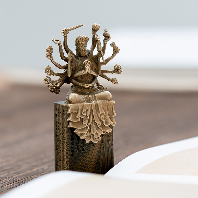 准提菩萨铜摆件佛母随身佛像黄铜好看迷你随身佛书房茶空间装饰品