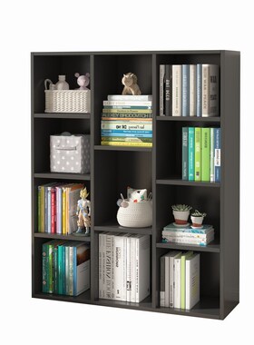 黑色格子柜书架书柜自由组合落地家用收纳置物柜储物柜木质小柜子