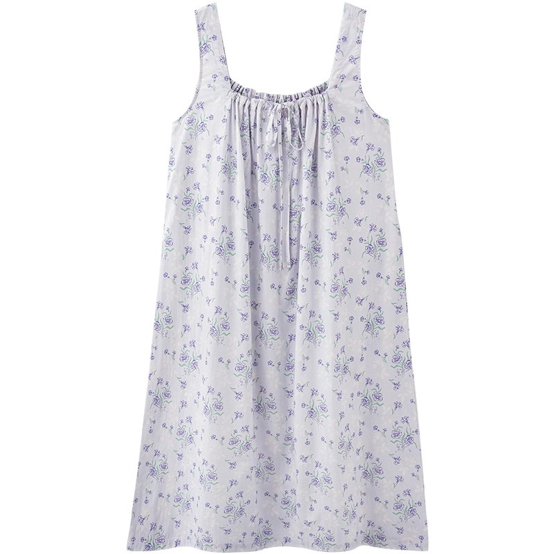 马克公主吊带睡裙女夏纯棉无袖背心睡衣梭织棉甜美碎花少女连衣裙