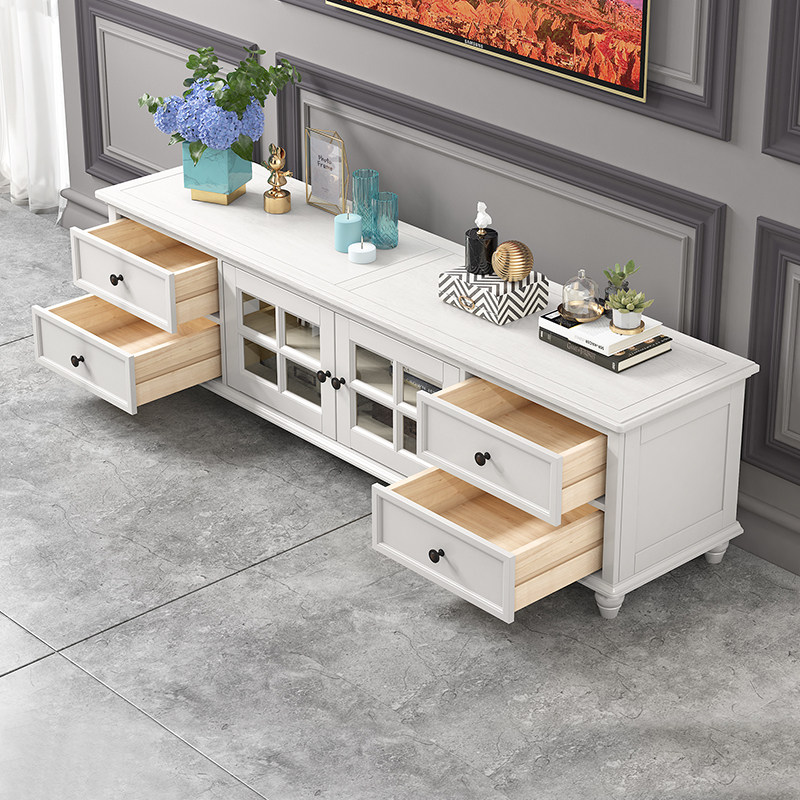 美式实木电视柜1.8米2米乡村简约实木电视柜茶几组合白色客厅家具