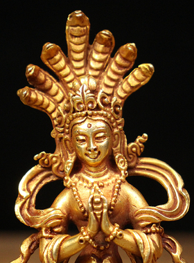 尼泊尔手工纯铜龙树菩萨佛像摆件密宗藏传龙女菩萨五蛇女供奉神像