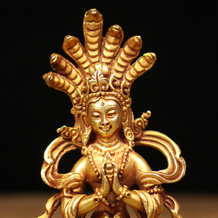 尼泊尔手工纯铜龙树菩萨佛像摆件密宗藏传龙女菩萨五蛇女供奉神像