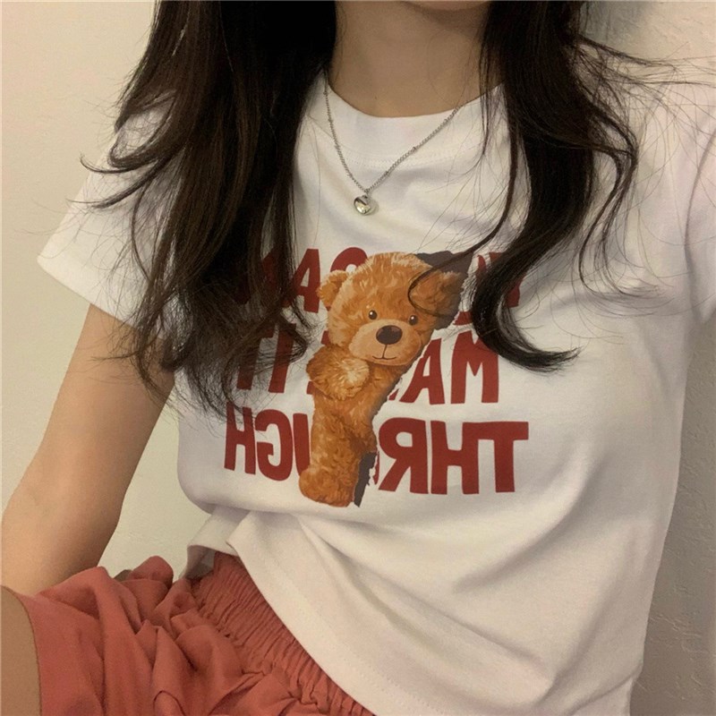 搭配半身长裙短裙子阔腿牛仔背带裤的上衣女卡腰小衫短款洋气t恤