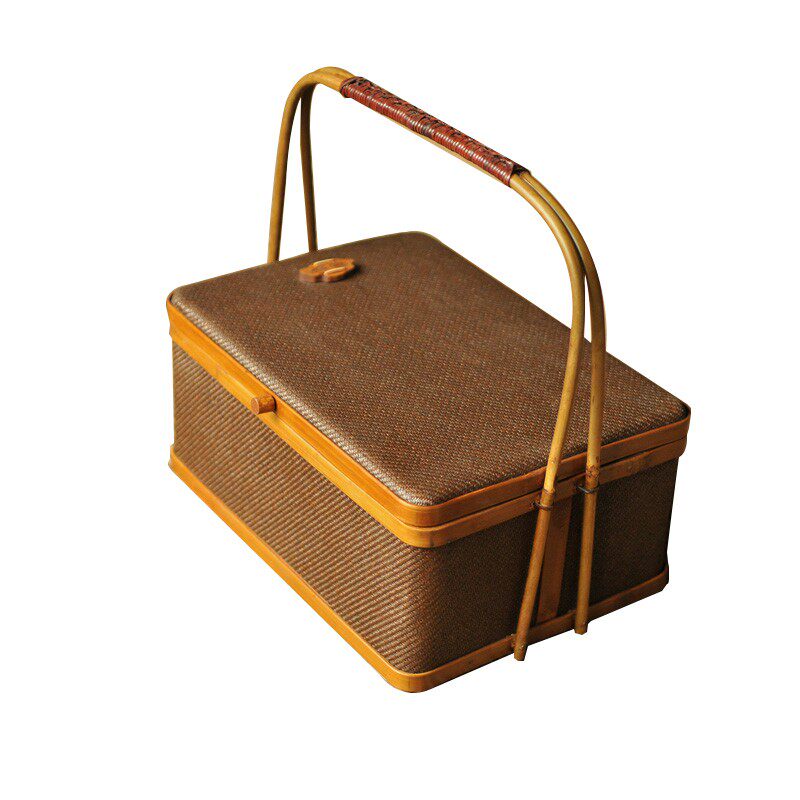 手工竹编藤编提篮多层食盒茶点盘茶具月饼点心篮子筐子收纳筐盒子