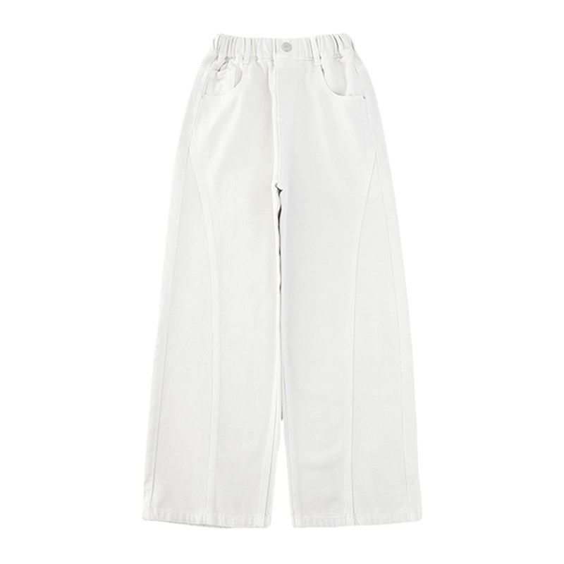 女童白色牛仔裤2025春夏季装初中生中大童休闲直筒阔腿裤儿童长裤