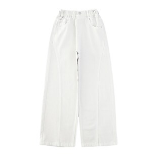 女童白色牛仔裤2025春夏季装初中生中大童休闲直筒阔腿裤儿童长裤