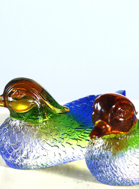 琉璃鸳鸯一对吉祥摆件居家客厅卧室桌面摆放中式结婚闺蜜送礼