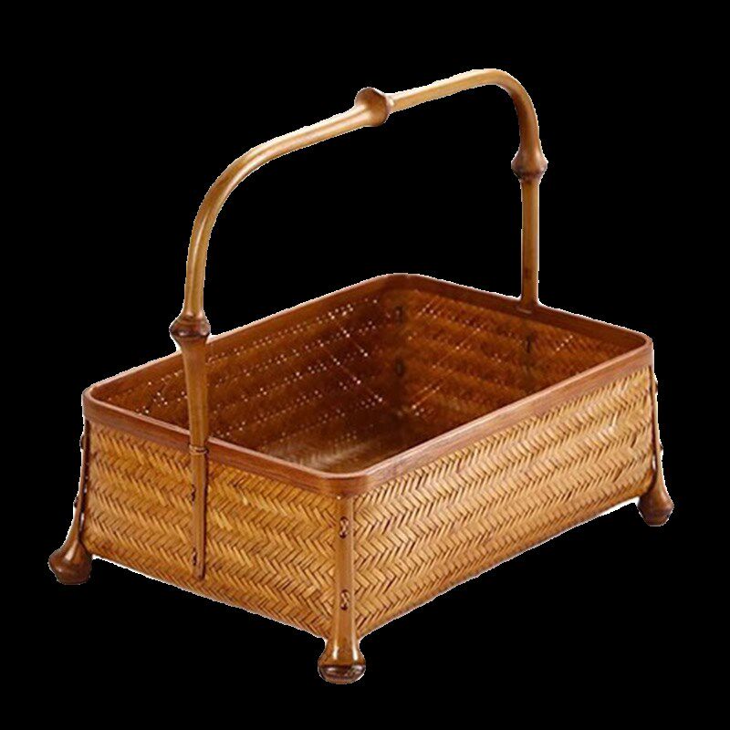 手工竹编手提篮茶具收纳筐筇竹提手复古点心篮竹篮子水果篮竹筐子