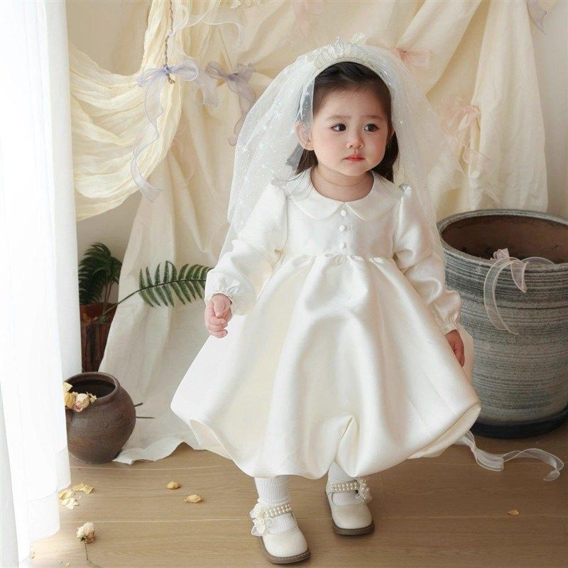 女童日常可穿礼服裙子平时冬天百日宴女宝宝冬季宴装生日礼物周岁