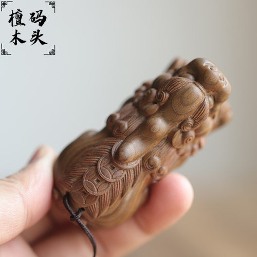 绿檀木貔貅手把件 文玩盘玩把玩物件 男士随身招财手玩把件把玩件