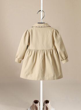 女童风衣网红外套秋装新品儿童中长款大衣英伦风小童宝宝洋气上衣
