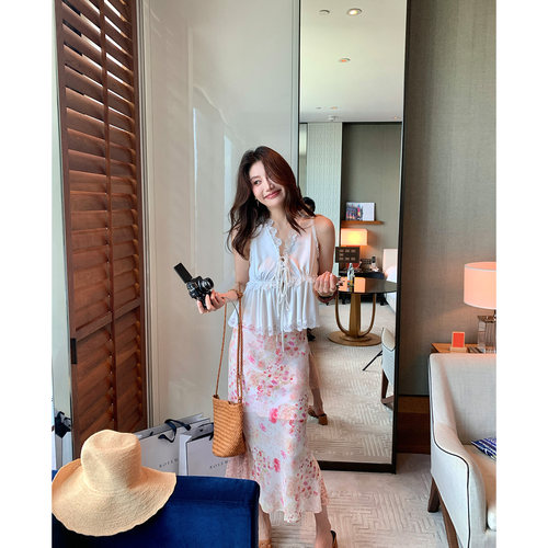 AloneSavor龙喜儿 蕾丝双料拼接半身裙高腰印花鱼尾包臀裙女K391