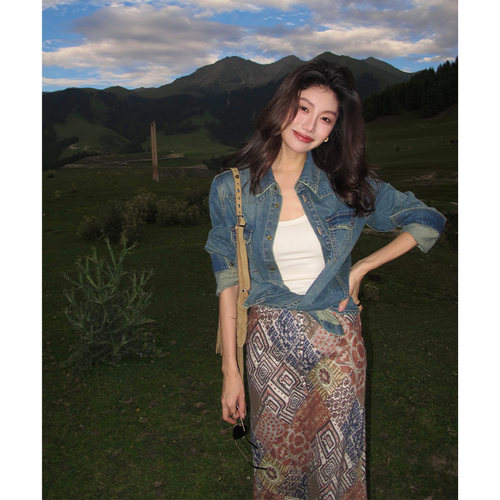 Alone Savor龙喜儿 秋季时尚经典纯棉牛仔外套长袖舒适上衣女K723