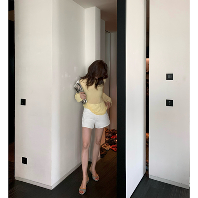 AloneSavor龙喜儿 重磅100%纯棉高腰显腿长短裤舒适牛仔热裤Z611