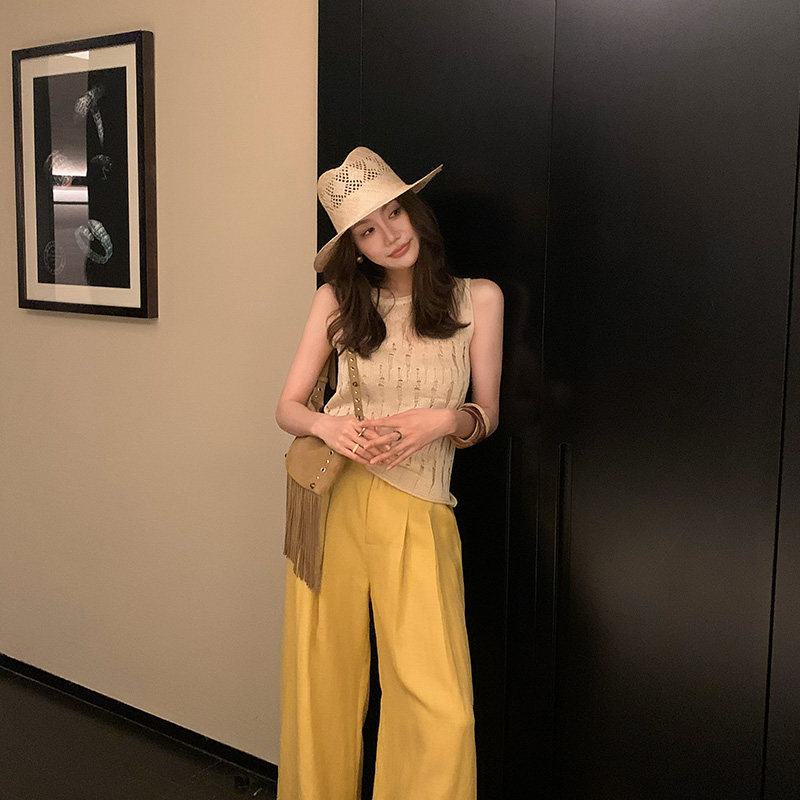 龍喜儿 法式独特漂亮设计感镂空T恤女夏薄款无袖轻奢高级上衣P051